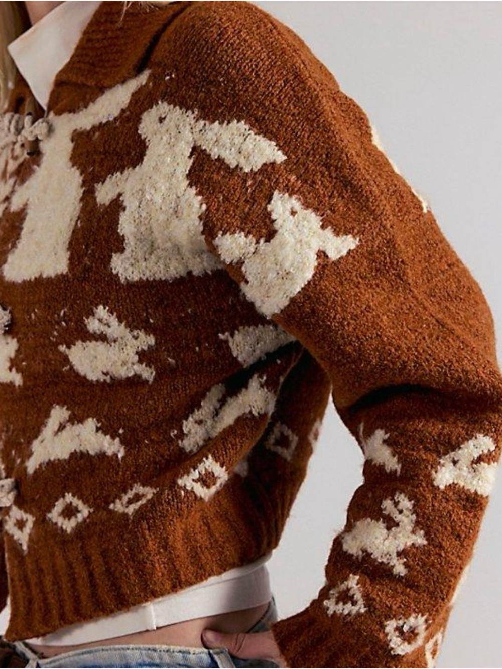 Free People Home Sweet Home Cardi- Brown Topaz Bunny Print - Picture 3 of 8